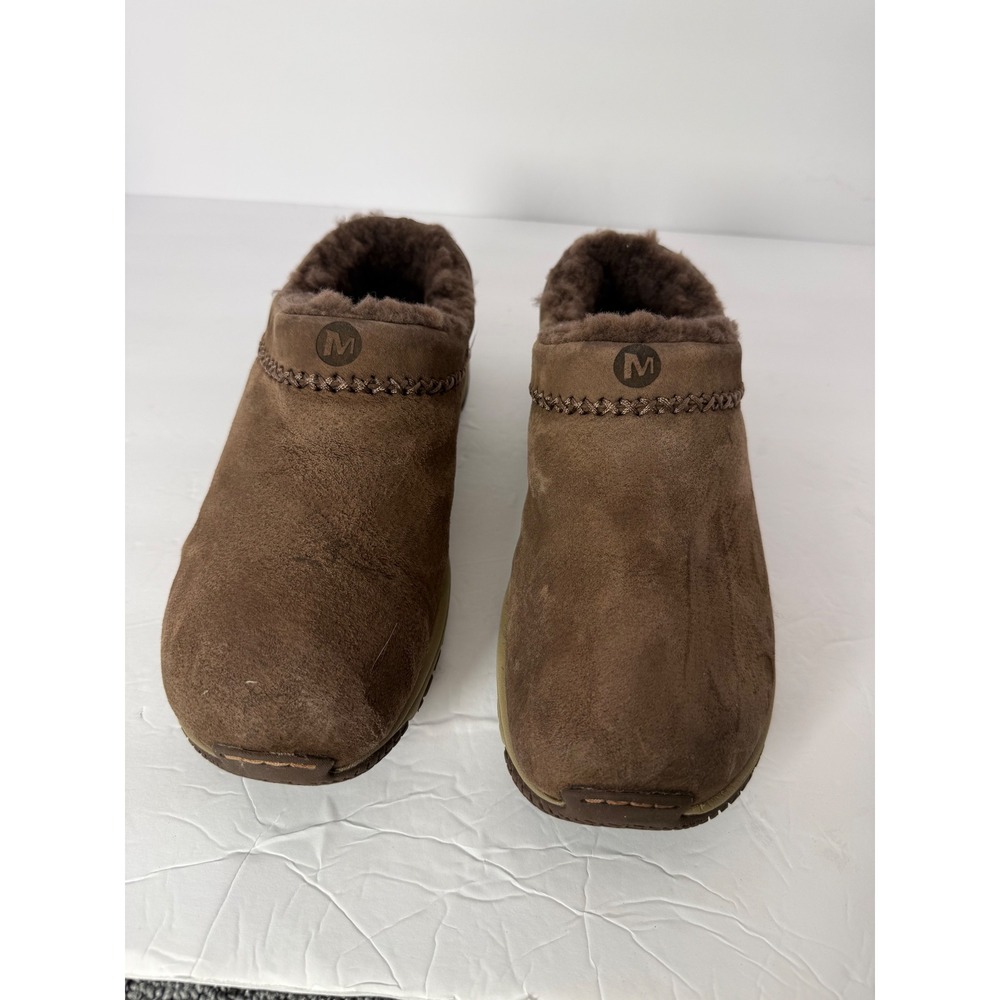 Merrell Encore Chill Stitch Chocolate Suede Faux Fur Clogs Brown SIZE 10